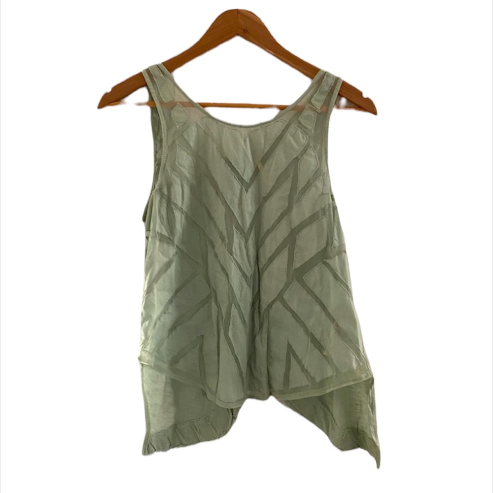 Free People Light Sage Layered Cutout Tank, Size Medium.